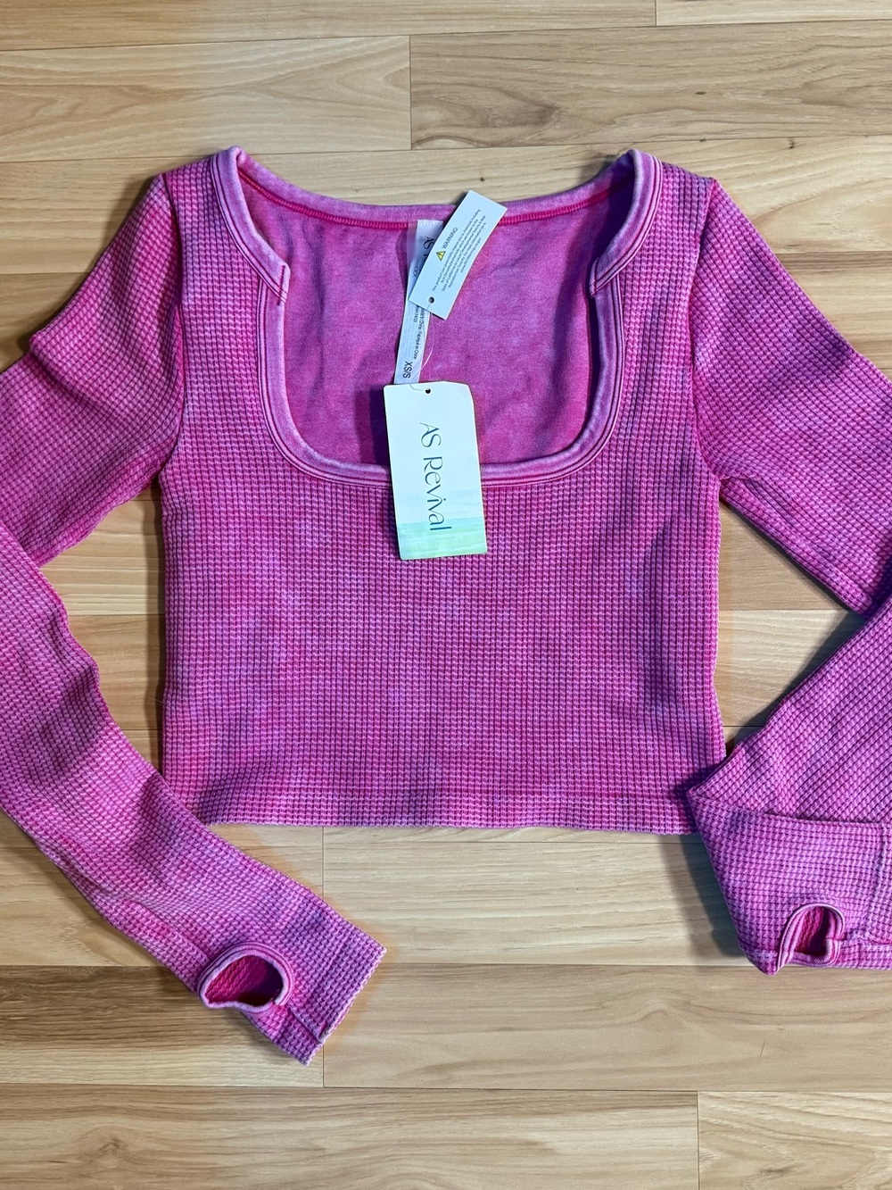 AS Revival Pink Waffle-Knit Long Sleeve Scoop Crop Top